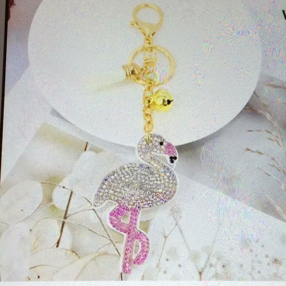 Puffy rhinestone flamingo key chain, purse charm. - Picture 2 of 7